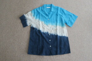 KANAKO SAKAI カナコサカイ シャツ・ブラウス 水色×ベージュ×ネイビー 綿 タイダイオープンカラーシャツ size36