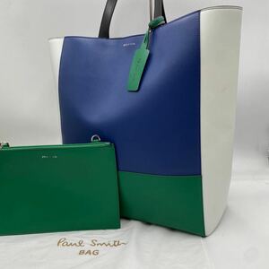 【現行・未使用級】PS Paul Smith ピーエス ポールスミス マルチカラー バイカラー ロゴ トートバッグ 肩掛け ビジネス A4 メンズ レザー