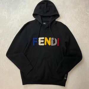  редкий L/ превосходный товар FENDI Fendi Parker тренировочный большой Logo многоцветный красочный чёрный черный 48 капот Rainbow Logo съемный действующий 