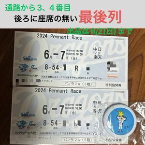 中日ドラゴンズ 6/7(金)中日vs楽天 チケット＆ドアラ缶バッチ