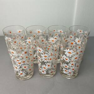  retro floral print glass gala spade tumbler glass 7 customer set [Y1601]