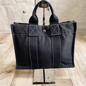 本物 HERMES エルメス ドーヴィルPM キャンバス ミニトートバッグ ハンドバッグ ブラック 黒 ミニバッグ ビジネスバッグ レディース メンズ