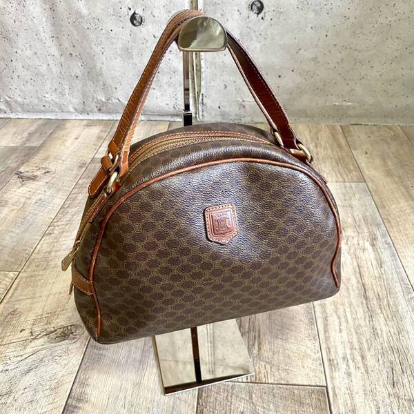 本物☆CELINE セリーヌ マカダム柄 レザー ハンドバッグ ミニトートバッグ ブラウン トリオンフ バッグ オールド ヴィンテージ レディース