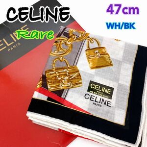 CELINE セリーヌ　ハンカチ　スカーフ　新品未使用品　レアデザイン　バッグ柄　白黒赤　本物保証