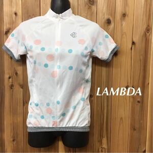 〈LAMBDA〉レディース size S / ホワイト ドット柄 速乾素材 半袖 トップス スポーツウエア ゴルフ ランニング フィットネス 自転車 ウエア