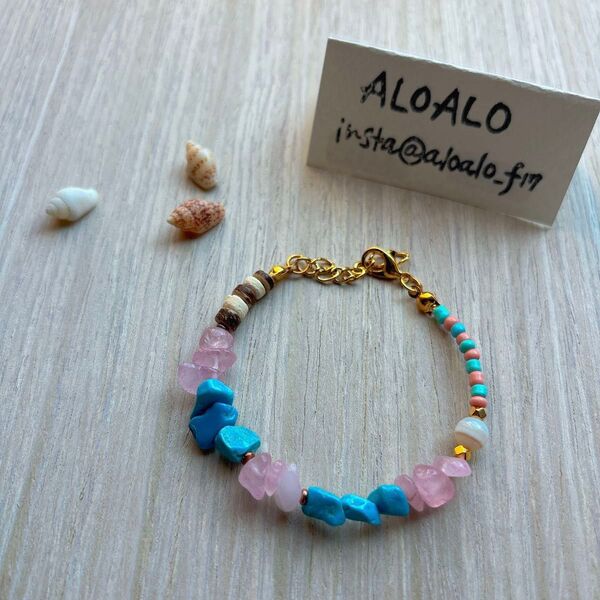 ハワイアンアクセサリー ブレスレット 天然石 ウッドビーズ 夏アクセ 海アクセサリー