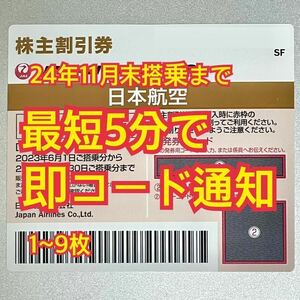 JAL 日本航空 株主優待券 コード通知のみ（2024年11月30日期限）　