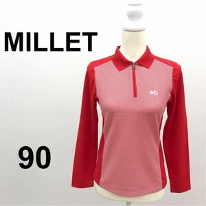 【新品】MILLETミレー 長袖シャツ 赤×白 ボーダー サイズ90 Sサイズ相当 襟付き ハーフジップ 登山 アウトドア スポーツ タグ付き