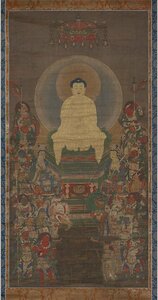  free shipping! Japan Muromachi previous term .. 10 six . god image map .. map Buddhist image .... length width .. silk cloth silk book@ middle .... thing not yet table equipment zhzx174