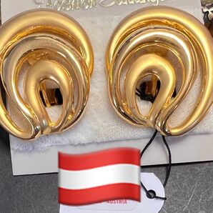 オーストリア製 イヤリング マットゴールド×ゴールド 大ぶり