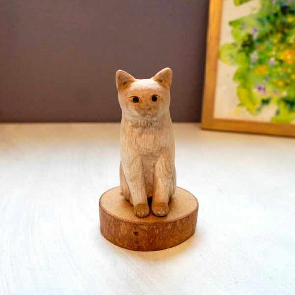 木彫り猫 52 置物 ハンドメイド