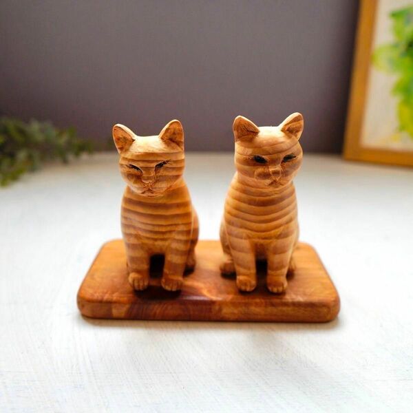 木彫り猫 68 ハンドメイド 置物