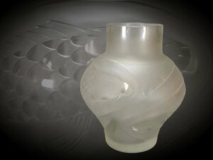 H0440A 硝子双鯉文花瓶 華道具 花入 花生 飾り瓶 花器 ガラス工芸 時代物