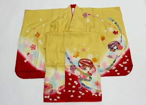 inagoya♪和装GIRL♪着用可【四つ身+襦袢】7歳用 女の子 正絹 中古 着物 USED kimono for kids x9441my