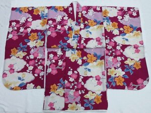 inagoya☆良品入荷！可愛い着物☆【女の子・四つ身+襦袢セット】kimono for girls 7歳 ポリエステル 中古 着用可 七五三 yC0711my