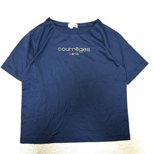 courreges クレージュ 綿100% 半袖Tシャツ 胸ロゴ カットソー コットン トップス ワイドクルーネック ラグジュアリー レディース 9号 M相当