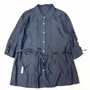 Leilian レリアン 綿40% シャツワンピース ロングシャツ ロングブラウス チュニック コットン ミセス ラグジュアリー 13号L〜X相当 日本製