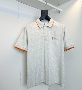 BRUNELLO CUCINELLI(ブルネロ クチネリ) ポロシャツ メンズ 半袖Tシャツ 紳士服 グレー XLサイズ カノコ 綿 ロゴプリント 春夏 通気性