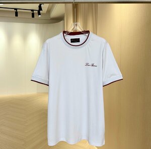 Loro Piana　ロロピアーナ メンズ 半袖Tシャツ 54サイズ　ホワイト 丸首 トップス カットソー クルーネック 紳士服 夏物 プリントロゴ