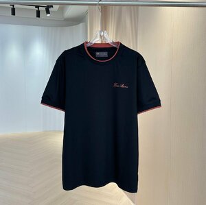 Loro Piana　ロロピアーナ メンズ 半袖Tシャツ 56サイズ　ブラック 丸首 トップス カットソー クルーネック 紳士服 夏物 プリントロゴ