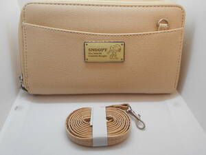 [ new goods ] Snoopy . purse shoulder beige round fastener shoulder bag lady's 