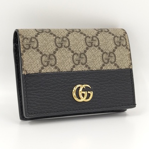 【中古】GUCCI 二つ折り財布 GGスプリーム GGマーモント PVC ブラック ベージュ 658610