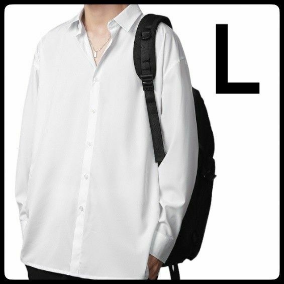 春で大活躍!!　オーバーサイズシャツ!(白)　ホワイト　L