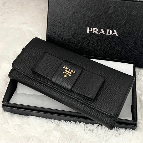 ★PRADA★プラダ リボン サフィアーノ レザー ゴールド金具 長財布 財布 