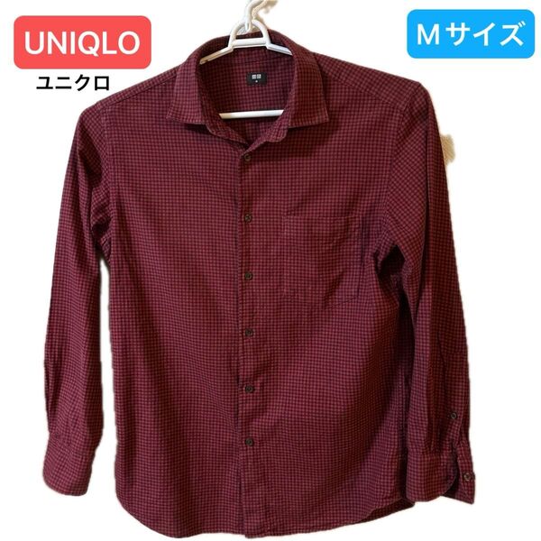 UNIQLO(ユニクロ) 長袖シャツ メンズ Mサイズ 赤系チェックシャツ