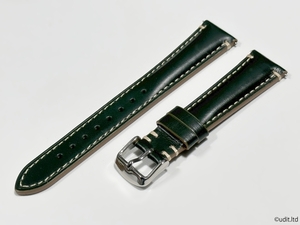 ラグ幅：20mm 本革 レザーベルト カラー：グリーン ハンドメイド 尾錠付き レザーバンド 腕時計ベルト ワンタッチばね棒付属 LB103