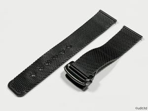 ラグ幅：22mm メッシュ腕時計用バンド メタルブレス 腕時計ベルト 金属 ステンレス ブレスレット ブラック 【オメガ OMEGA対応】MS1
