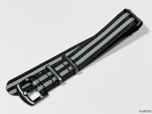 ラグ幅:22mm 高品質 NATO ストラップ ブラック グレー ストライプ 腕時計ベルト ナイロン ファブリック 時計用バンド