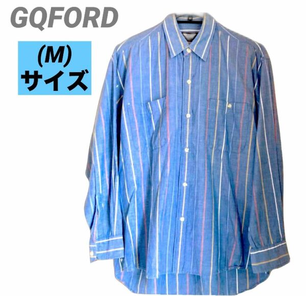 GQFORD ジーキューフォード　メンズ　ストライプ　シャツ　ブルー　Mサイズ　 長袖シャツ 古着