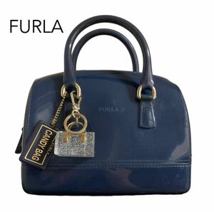 FURLA フルラ　レディース　ミニボストン　CANDY BAG キャンディーバッグ　チャーム　キーリング　ハンドバッグ　ネイビー