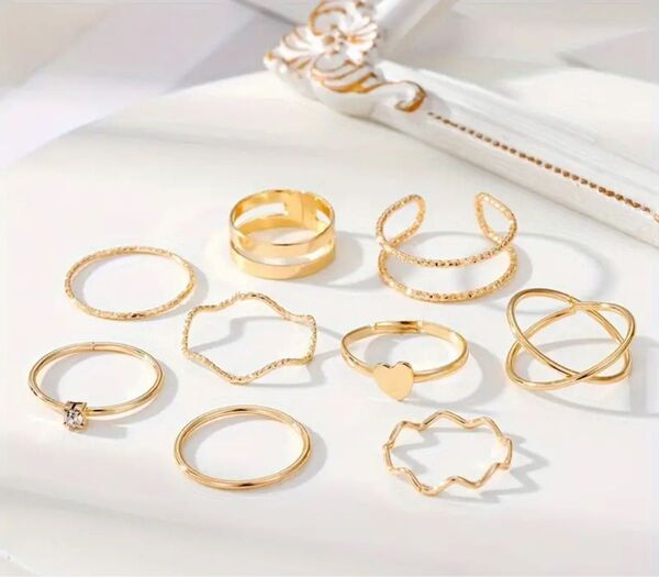 指輪 リング アクセサリー ゴールドカラー ジュエリー ゴールド 韓国 9個 リングセット シンプルデザイン
