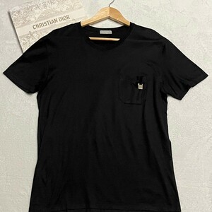 美品/Lサイズ●ディオールオム Dior HOMME 半袖Tシャツ ロゴ刻印金具 クルーネック 黒 ブラック 50 