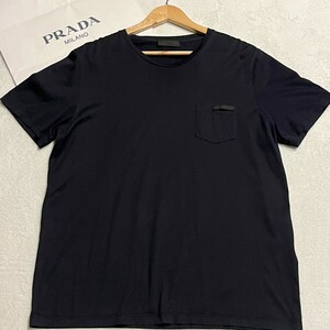  превосходный товар /XL размер *PRADA Prada GIROCOLLO FILO SCOZIA NERO короткий рукав футболка . Logo черный вырез лодочкой 