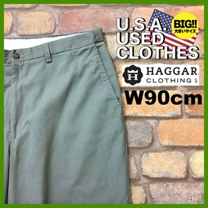 BP3-149★W90センチ位★オーバーサイズ★USA買付商品★ 【HAGGAR ハガー】ノータック スラックス【W36 メンズ XL】セージグリーン 古着