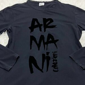 アルマーニ コレッツォーニ　ARMANI COLLEZIONI メンズ　ロンT カットソー　長袖　薄手　黒　ビックロゴ　デカロゴ　Mサイズ　長袖Tシャツ 