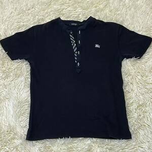 バーバリーブラックレーベル BURBERRY BLACK LABEL Tシャツ　半袖　ヘンリーネック　黒　ブラック　ノバチェック　ホースロゴ　サイズ2 M