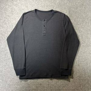 archive old UNIQLO ヘンリーネック ワッフル サーマル　長袖Tシャツ カットソー ロンT グレー 