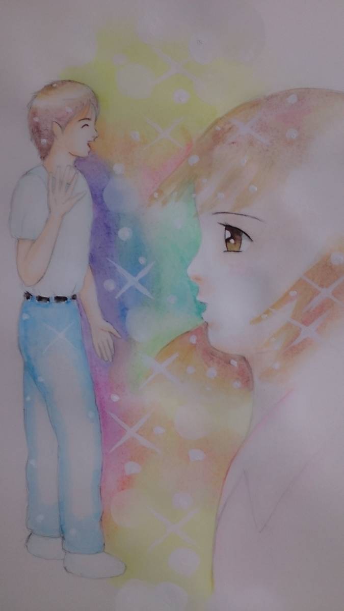 Illustration originale dessinée à la main au format B5 L'amour comme le soleil couchant, des bandes dessinées, produits d'anime, illustration dessinée à la main