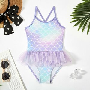  school swimsuit woman One-piece skirt type Kids person fish . girl school swimsuit stylish sea blue hot spring pool 7~8 -years old for 