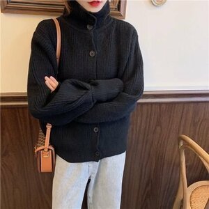 心地良さ セーター ニット レディース 長袖 シャツ 春秋服 カーディガン ゆったり おしゃれ 通勤 ブラック