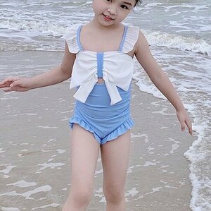  child school swimsuit girl Kids One-piece swimsuit ribbon .. pretty frill stylish Leotard sea pink hot spring pool XL