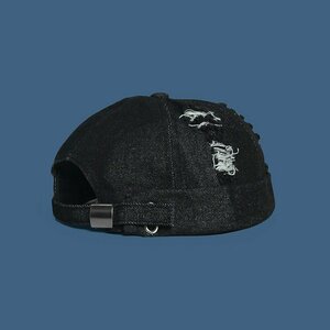 レトロ デニム ロール 漁師帽 バケットハット ストリート ダメージ加工 帽子 メンズ レディース カジュアル 復古 ブラック