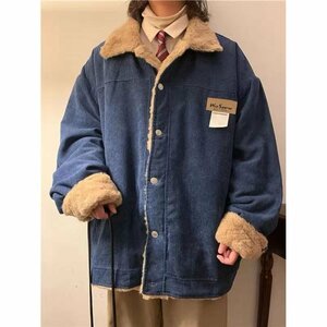 ボアジャケット コーデュロイ ジャケット メンズ 大きいサイズ コート ゆったり 裏起毛 ボア 冬服 秋冬 防寒 60代 ネイビー