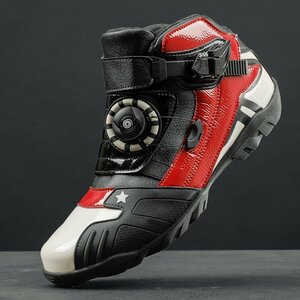 オートバイ ブーツ バイク用靴 バイクブーツ ライディングシューズ 保護 メンズ カジュアル 反射 通気性 耐磨耗性 滑り止め レッド 24.5cm