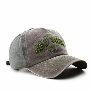 季節に合ったキャップ 帽子 メンズ ロゴ刺繍 深め 無地 ツバあり キャップ 春夏 デニム 男女兼用 野球帽 緑ｘ茶