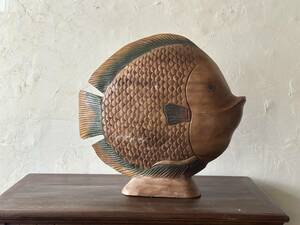 木彫り　オブジェ　インテリア　置物　木製　タイ　魚　古道具　ヴィンテージ　